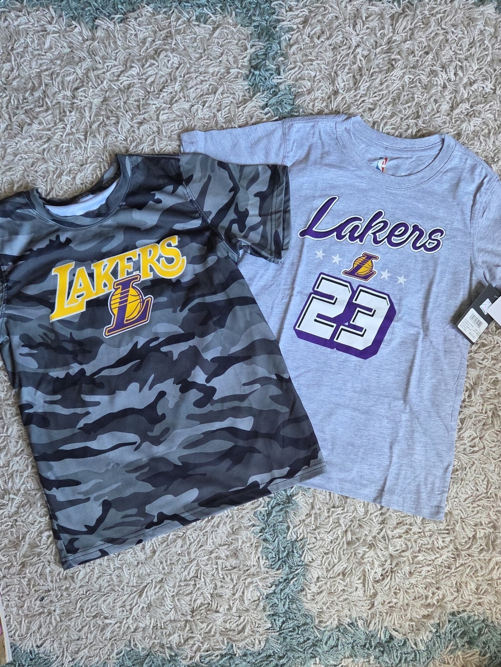 NBA Kids' Los Angeles Lakers Gray Camo & Heather Gray Short Sleeve Tees